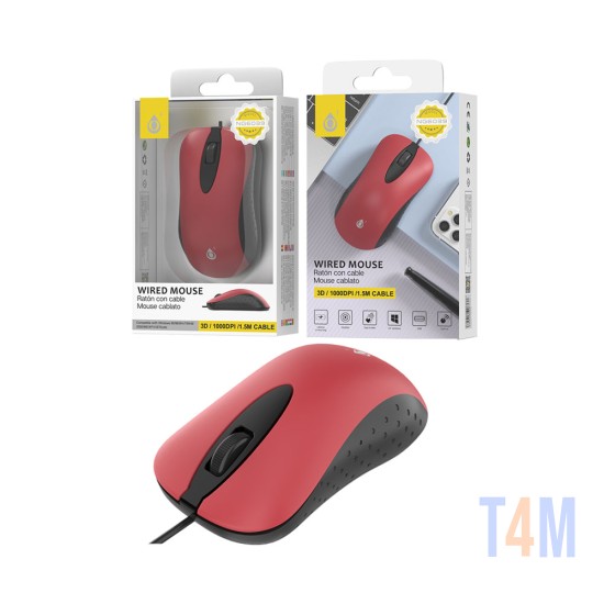ONEPLUS NECKE WIRED MOUSE NG6039 RJ 3 BUTTONS OPTICAL USB 1.5M RED